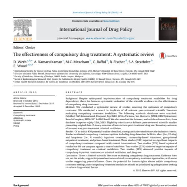 L'efficacité du traitement obligatoire de la toxicomanie: Une revue systématique