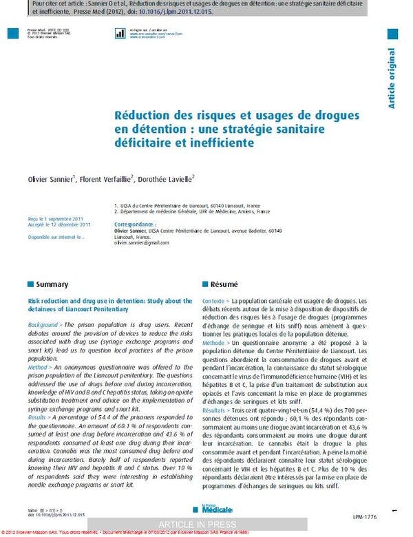 Réduction des risques et usages de drogues en détention : une stratégie sanitaire déficitaire et inefficiente 