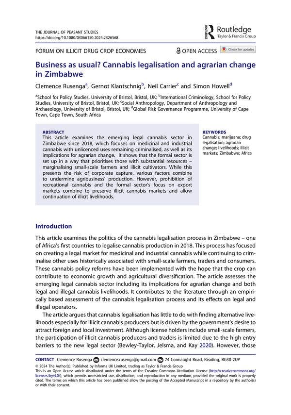 Business as usual? Cannabis legalisation and agrarian change in Zimbabwe