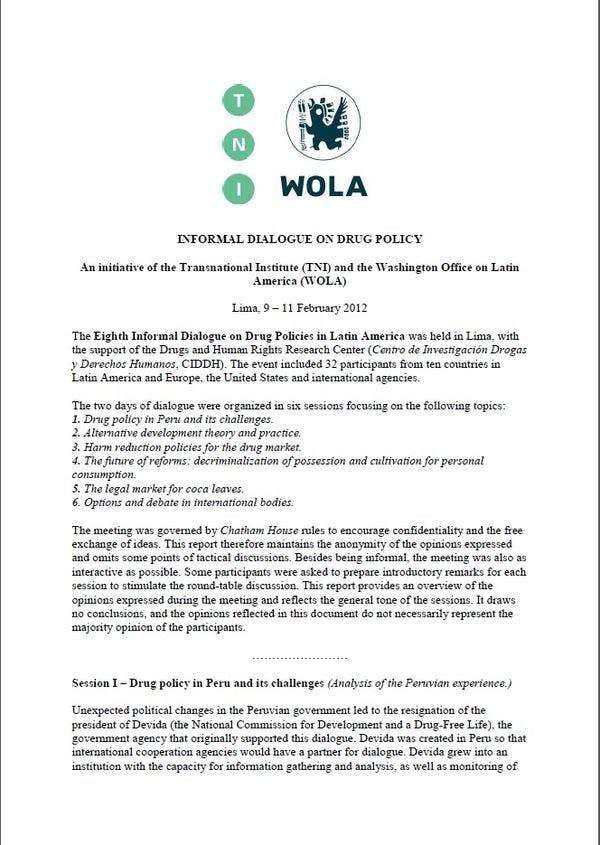Dialogue latino-américain sur les politiques de drogues à Lima, 2012