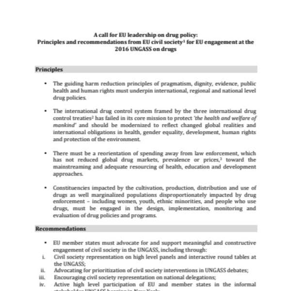 Recommandations sur l'engagement de l'UE à la Session extraordinaire de l'Assemblée générale des Nations Unies (UNGASS) sur les drogues