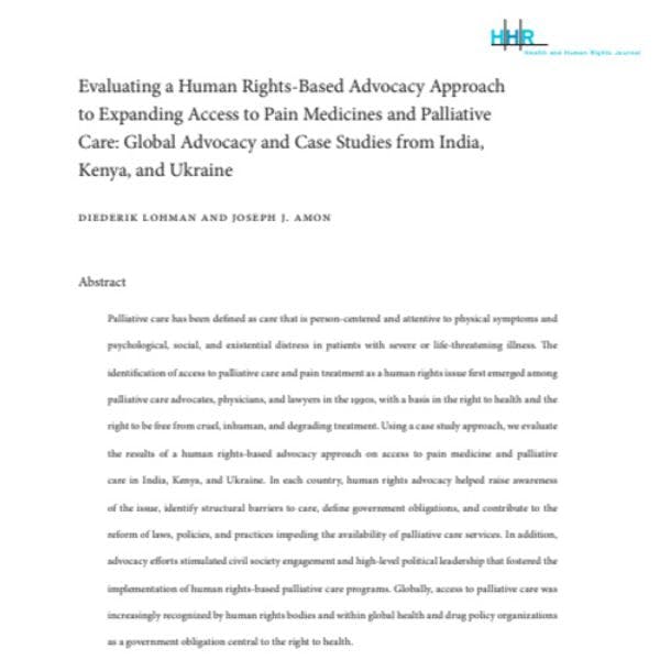 Evaluating a human rights-based advocacy approach to expanding access to pain medicines and palliative care: Global advocacy and case studies from India, Kenya, and Ukraine