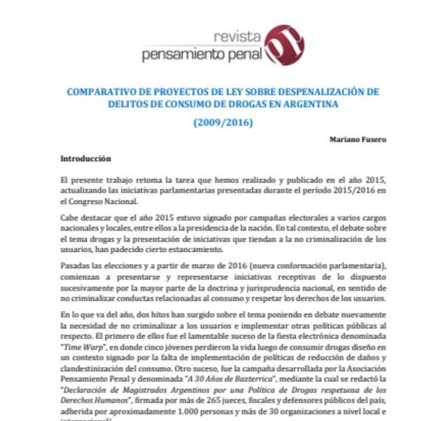 Comparativo de proyectos de ley sobre despenalización de delitos de consumo de drogas en Argentina