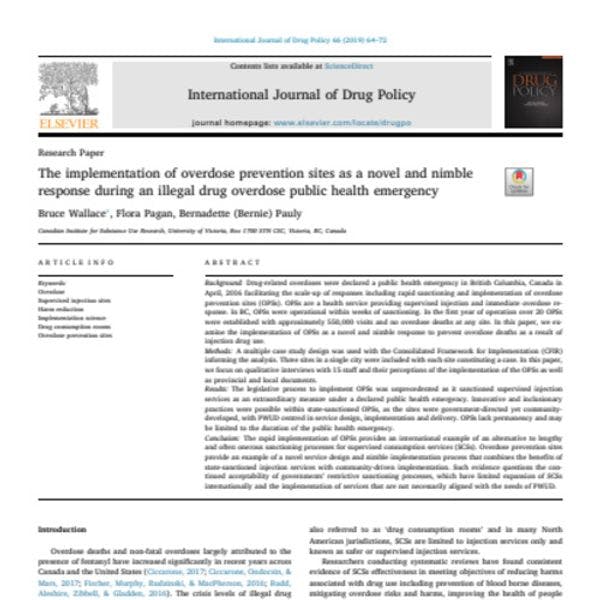 El funcionamiento de espacios de prevención de la sobredosis como respuesta novedosa y oportuna durante una emergencia de salud pública de sobredosis por drogas ilegales