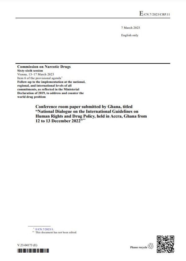 'National Dialogue on the International Guidelines on Human Rights and Drug Policy' - Ghana CND conference room paper 