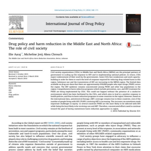 Politique des drogues et réduction des risques au Moyen-Orient et en Afrique du Nord : le rôle de la société civile
