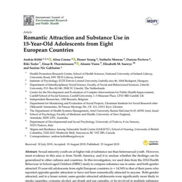 Attirance romantique et usage de substances chez des adolescents de 15 ans de 8 pays européens