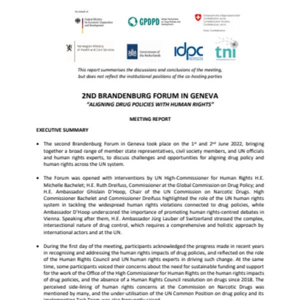 2ème Forum de Brandebourg (BBF) à Genève : Aligner les politiques en matière de drogues sur les droits humains - Rapport de réunion