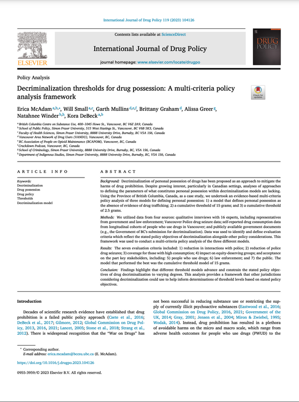 Decriminalization thresholds for drug possession: A multi-criteria policy analysis framework