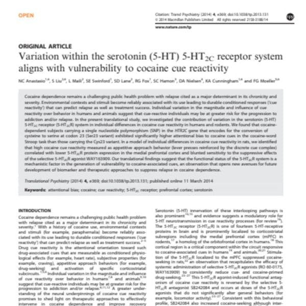 Variation within the serotonin (5-HT) 5-HT2C receptor system aligns with vulnerability to cocaine cue reactivity