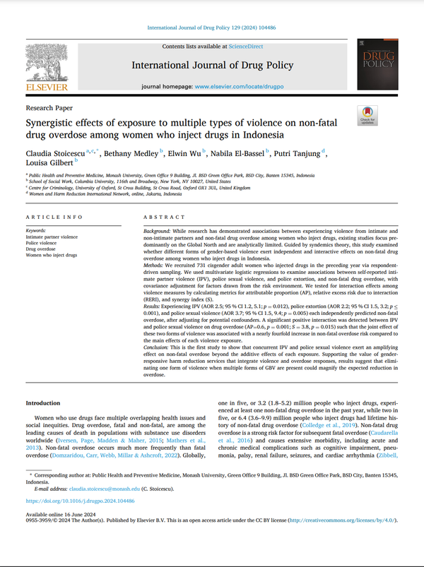 Synergistic effects of exposure to multiple types of violence on non-fatal drug overdose among women who inject drugs in Indonesia