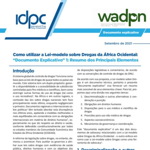 Como utilizar a Lei-modelo sobre Drogas da África Ocidental: “Documento Explicativo” 1: Resumo dos Principais Elementos