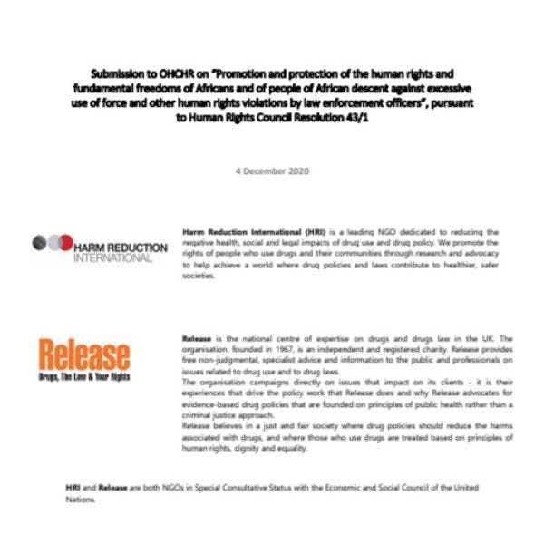 Presentación de Release y Harm Reduction International ante la ACNUDH sobre derechos humanos y el patrullaje de personas africanas y afro-descendientes 