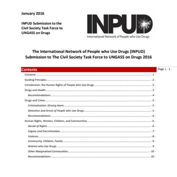 Présentation de l’INPUD au Groupe de travail de la société civile (CSTF) sur l'UNGASS de 2016