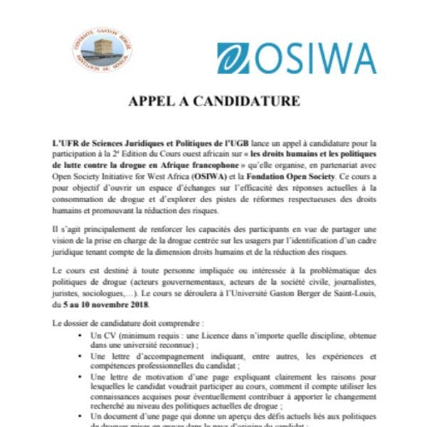 Les droits humains et les politiques de lutte contre la drogue en Afrique francophone - Cours ouest africain