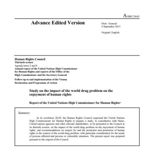 Estudio sobre el impacto del problema mundial de las drogas en el disfrute de los derechos humanos