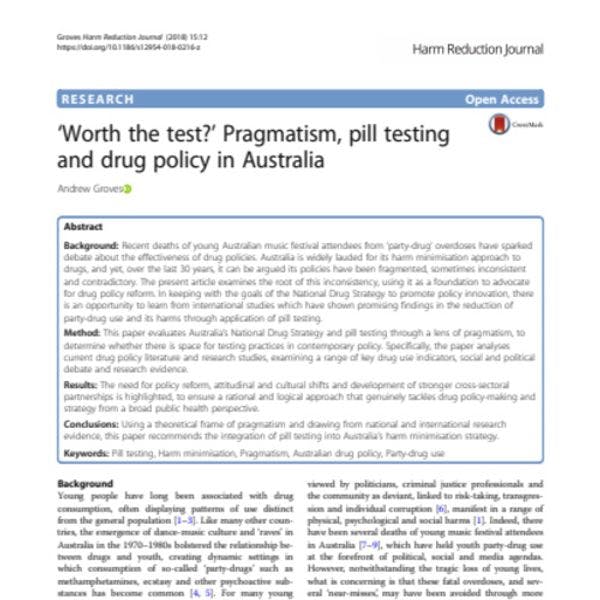 ‘Worth the test?’ Pragmatism, pill testing and drug policy in Australia