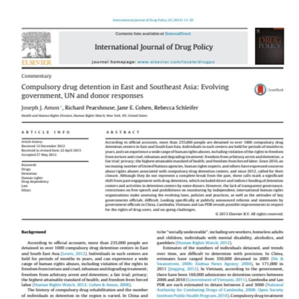 Compulsory drug detention in East and Southeast Asia: Evolving government, UN and donor responses