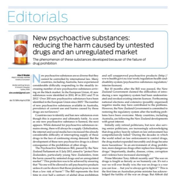 New psychoactive substances: reducing the harm caused by untested drugs and an unregulated market