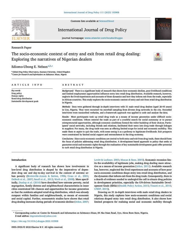 The socio-economic context of entry and exit from retail drug dealing: Exploring the narratives of Nigerian dealers