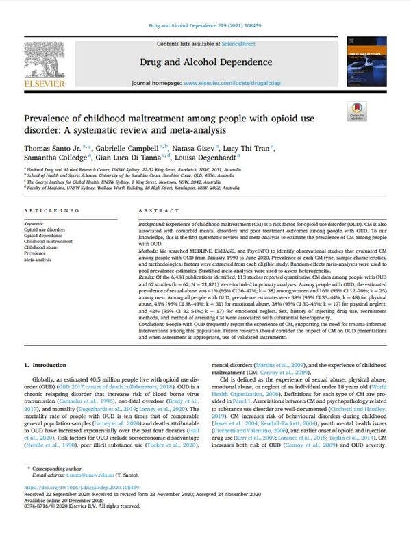 Prevalence of childhood maltreatment among people with opioid use disorder: A systematic review and meta-analysis