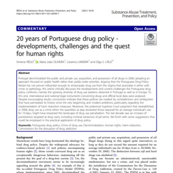 20 ans de politique portugaise en matière de drogues - Développements, défis et lutte pour les droits humains