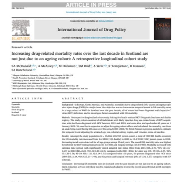 Increasing drug-related mortality rates over the last decade in Scotland are not just due to an ageing cohort: A retrospective longitudinal cohort study