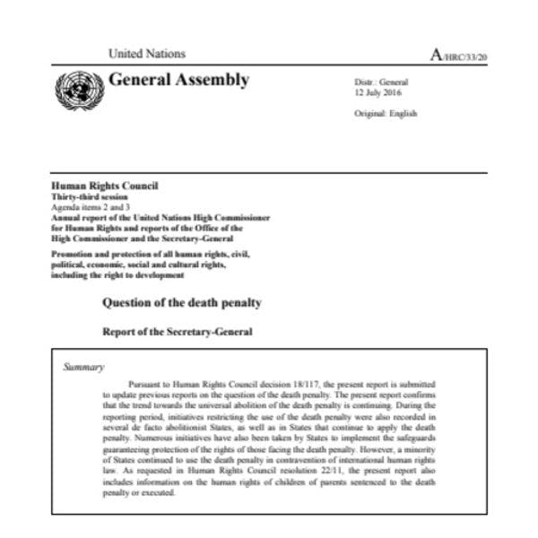 Informe anual del Alto Comisionado de las Naciones Unidas para los Derechos Humanos e informes de la Oficina del Alto Comisionado y del Secretario General - La cuestión de la pena capital