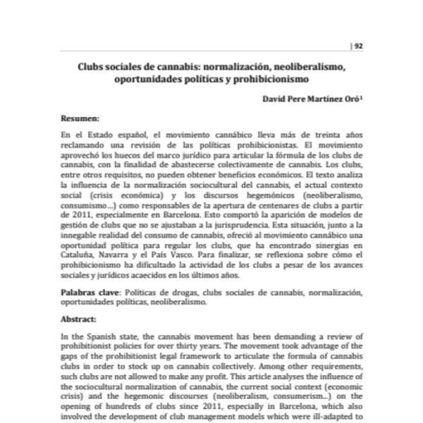 Clubs sociales de cannabis: normalización, neoliberalismo, oportunidades políticas y prohibicionismo