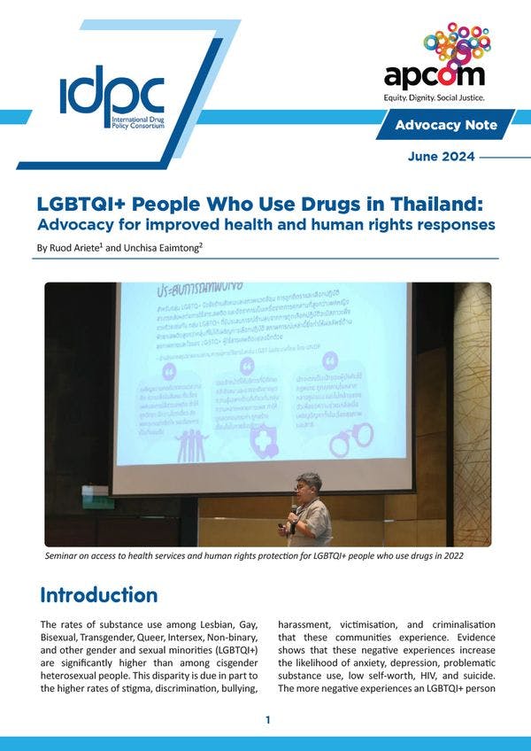 Les personnes LGBTQI+ qui consomment des drogues en Thaïlande : Plaidoyer pour l'amélioration des réponses en matière de santé et de droits humains	