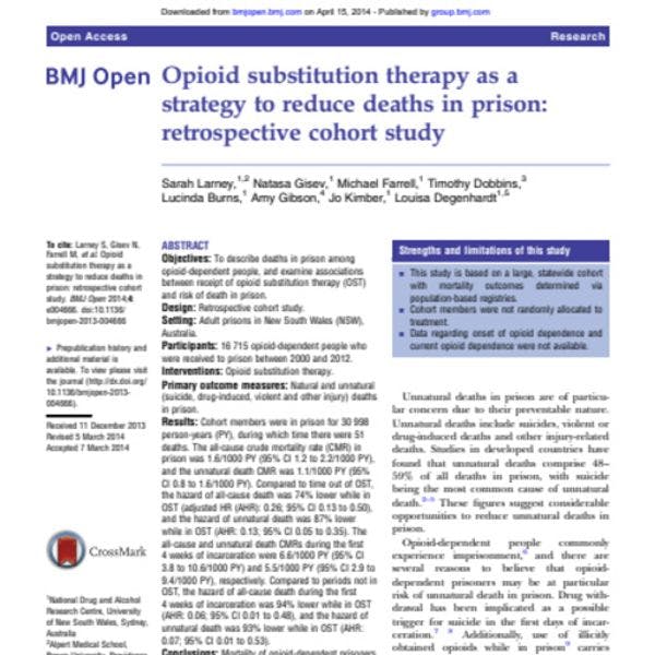 Terapia de sustitución de opioides como estrategia para reducir las muertes en prisión: estudio retrospectivo de cohortes