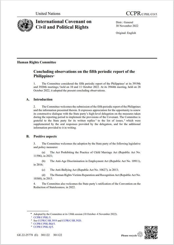 Concluding observations on the fifth periodic report of the Philippines - Human Rights Committee