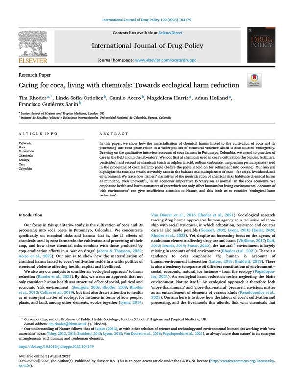 Caring for coca, living with chemicals: Towards ecological harm reduction