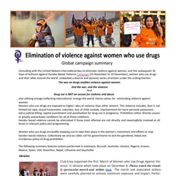 Elimination des violences contre les femmes utilisatrices de drogues : Résumé d’une campagne mondiale