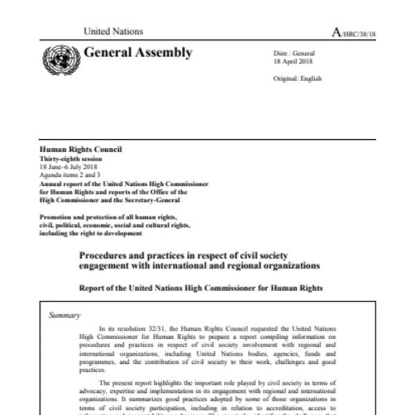 Procédures et pratiques par rapport à la participation de la société civile dans les organisations internationales et régionales