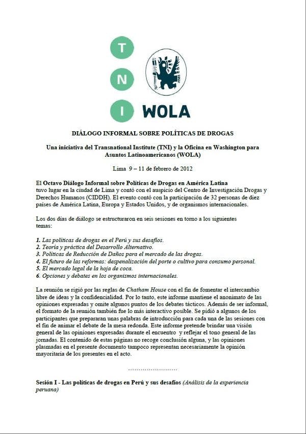 Diálogo sobre políticas de drogas en América Latina 2012 Lima 