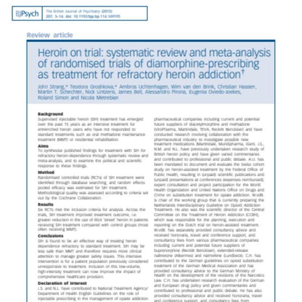 Heroin on trial: systematic review and meta-analysis of randomised trials of diamorphine-prescribing as treatment for refractory heroin addiction