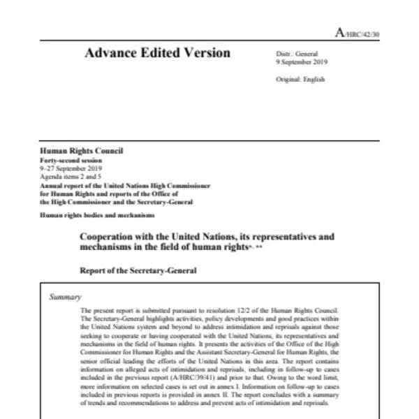 Cooperación con las Naciones Unidas, sus representantes y mecanismos en la esfera de los derechos humanos