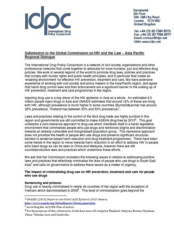 IDPC calls Global Commission on HIV and the Law to consider health and human rights implications of current drug control strategy