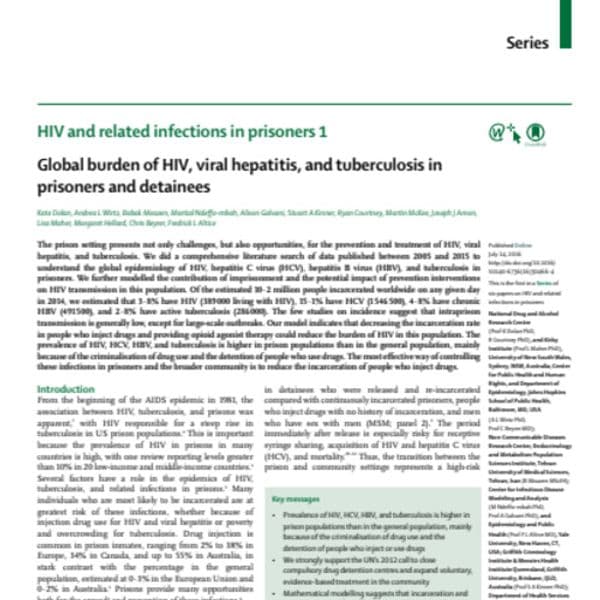 Global burden of HIV, viral hepatitis, and tuberculosis in prisoners and detainees