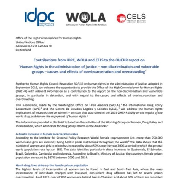 Human Rights in the administration of justice – non-discrimination and vulnerable groups – causes and effects of overincarceration and overcrowding