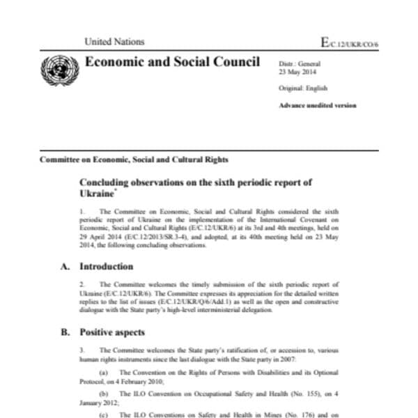 ECOSOC concluding observations on the sixth periodic report of Ukraine