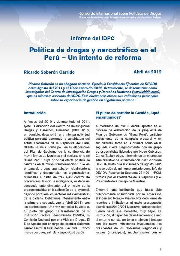 Política de drogas y narcotráfico en el Perú – Un intento de reforma