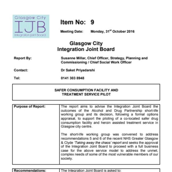 Safer drug consumption facility and heroin-assisted treatment pilot programme recommendations in Glasgow