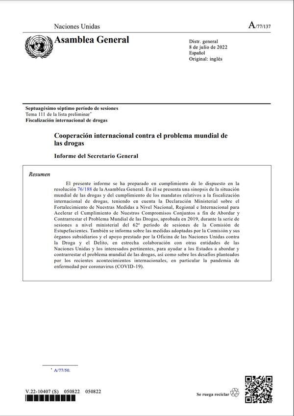 Cooperación internacional contra el problema mundial de las drogas - Informe del Secretario General