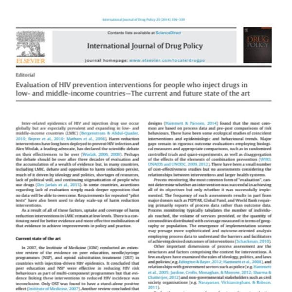 Evaluación de las intervenciones de prevención del VIH para personas que usan drogas en países de ingresos bajos y medios