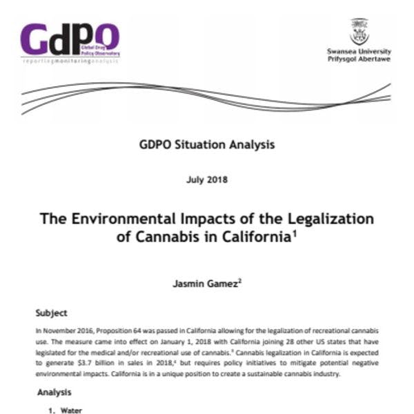 The environmental impacts of the legalisation of  cannabis in California