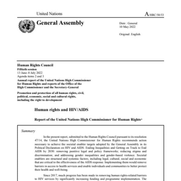 Droits humains et VIH/SIDA - Rapport de la Haute Commissaire des Nations Unies aux droits de l'homme