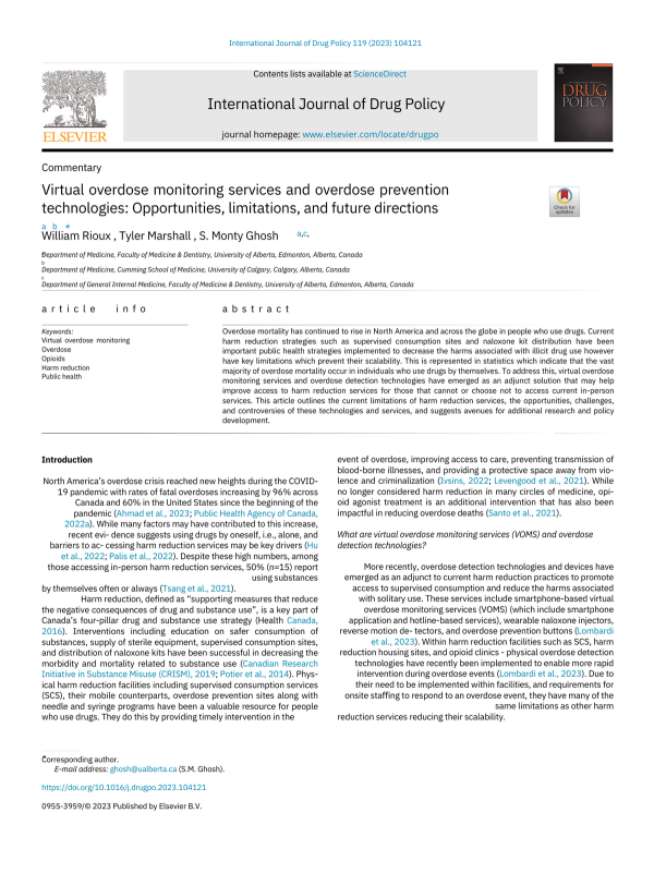 Virtual overdose monitoring services and overdose prevention technologies: Opportunities, limitations, and future directions